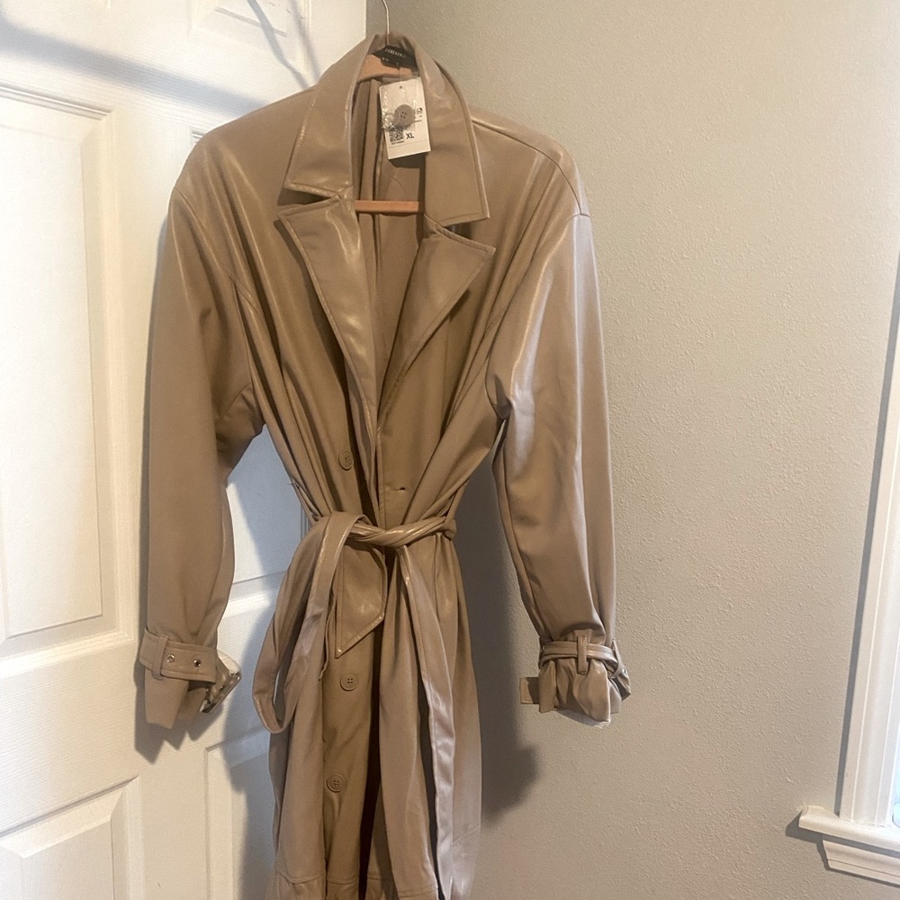 COPY - Forever21 belted Oversized beige faux leather trench - Picture 2 of 4